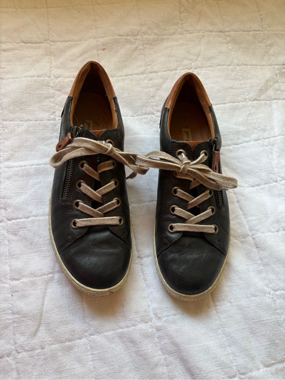 Paul Green Velora Handmade Black Leather Zip Lace Up Sneakers Women’s 6.5